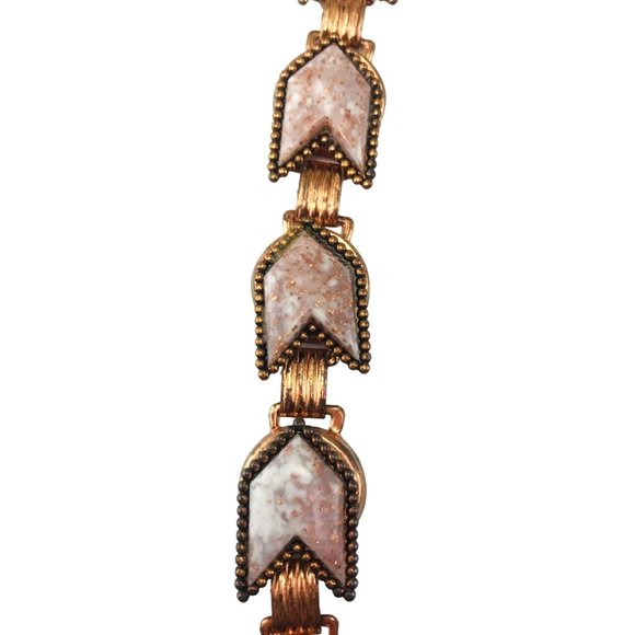Vintage Copper Link Bracelet with White Chevron or Arrow Shaped Aventurine Cabs - Picture 6 of 8